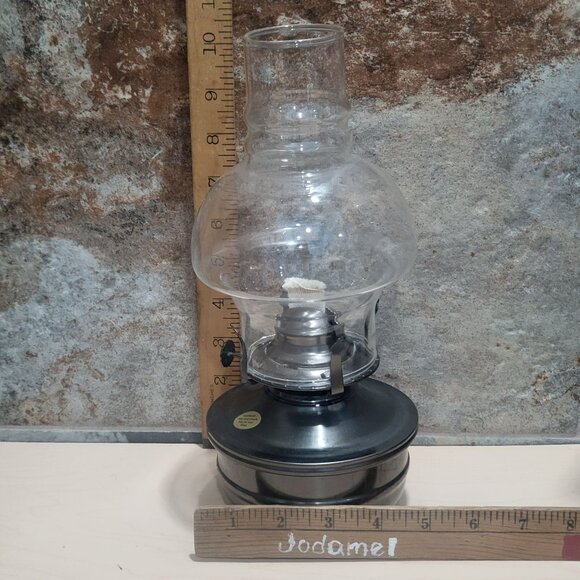 Vintage Kerosene Lamp Wick Clear Hurricane Glass Globe Chimney Metal Base - Picture 8 of 12